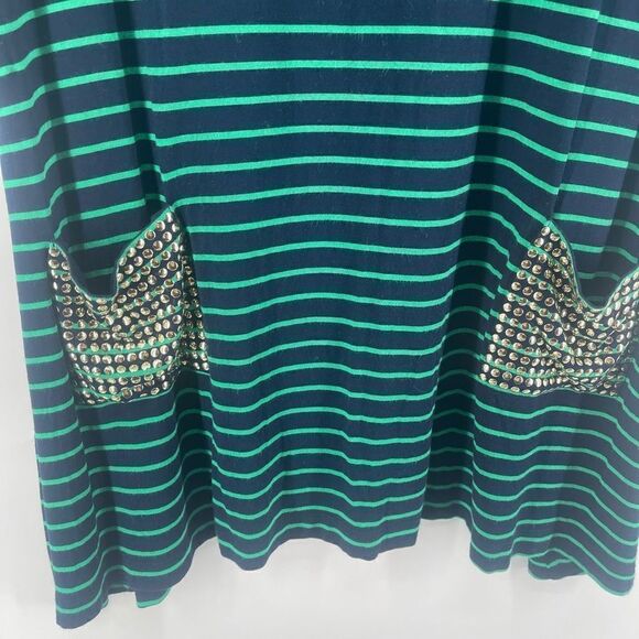 Soft Sorroundings Women's Striped tunic 3/4 Sleeve 2 Pockets Green navy blue Lar - Picture 12 of 12